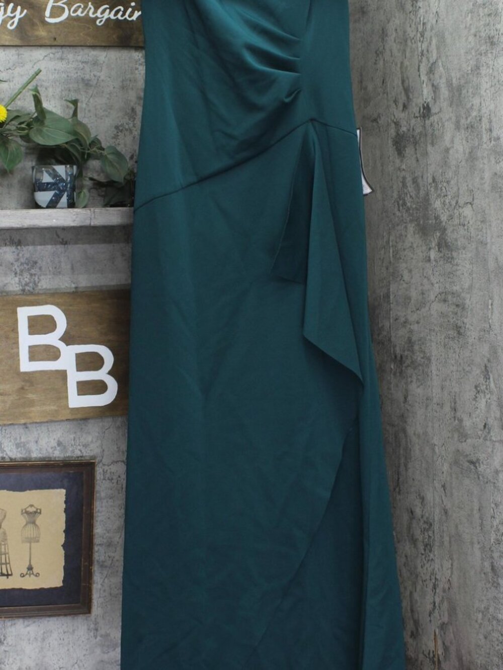 Xscape Green Plus Long Scuba Off The Shoulder Dress Gown Hunter 16W Sz LONG